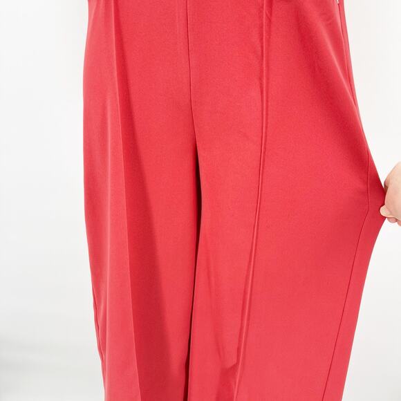 Vintage Jumpsuit 60s 70s Hand Made Wide Leg Womens Mediium Coral Red White Lace - Picture 4 of 13